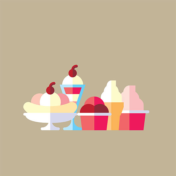 ilustraciones, imágenes clip art, dibujos animados e iconos de stock de helados - banana split