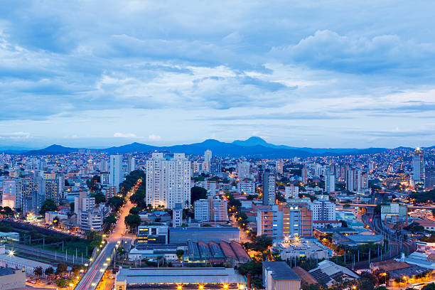 A panoramic view of Belo Horizonte city, capital of Minas Gerais state, Brazil,with Afonso Pena Avenue, City Park and buildings of the city center in the foreground and the Serra do Curral in the background.