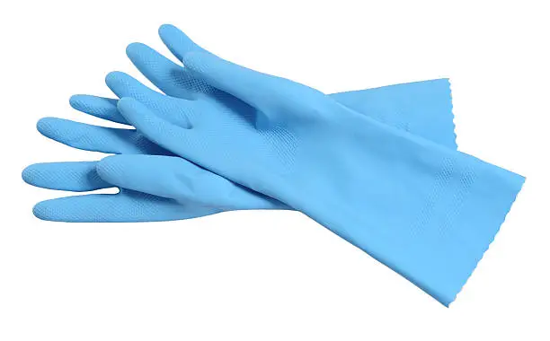 Rubber washing cleaning gloves on white