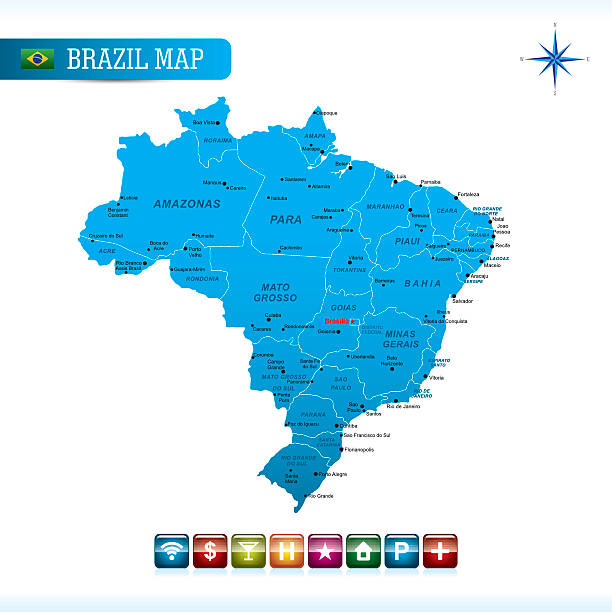 ilustraciones, imágenes clip art, dibujos animados e iconos de stock de vector de mapa de brasil - brazil map rio de janeiro sao paulo