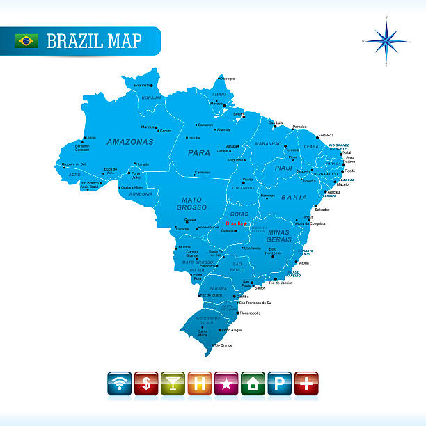 бразилия векторная карта - brazil map rio de janeiro sao paulo stock illustrations