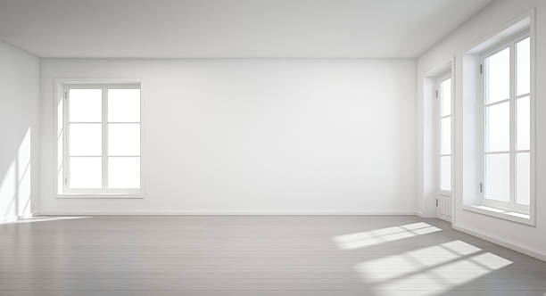 vintage white room with door and window in new home - zonder mensen stockfoto's en -beelden