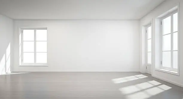Photo of Vintage white room with door and window in new home