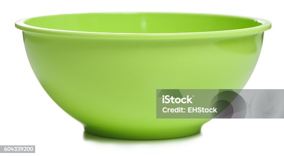istock Green mixing bowl on white 604339200