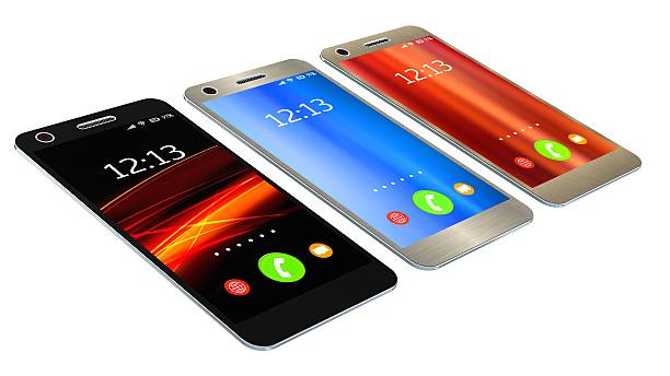 istock Modern smartphone in three color  isolated on white 604339926