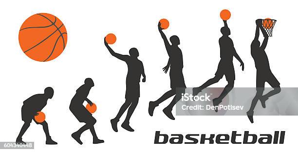 Set Different Poses Basketball Players In Silhouettes Stock Illustration - Download Image Now