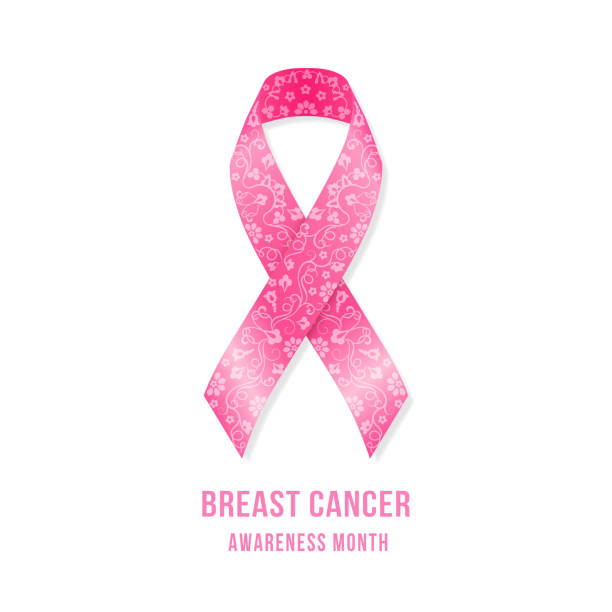 pink ribbon  - white background isolated ribbon awareness ribbon stock illustrations