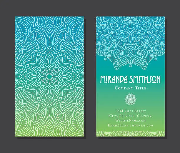 Vector illustration of Ornate Circular Mandala Multicolored Business Card Designs