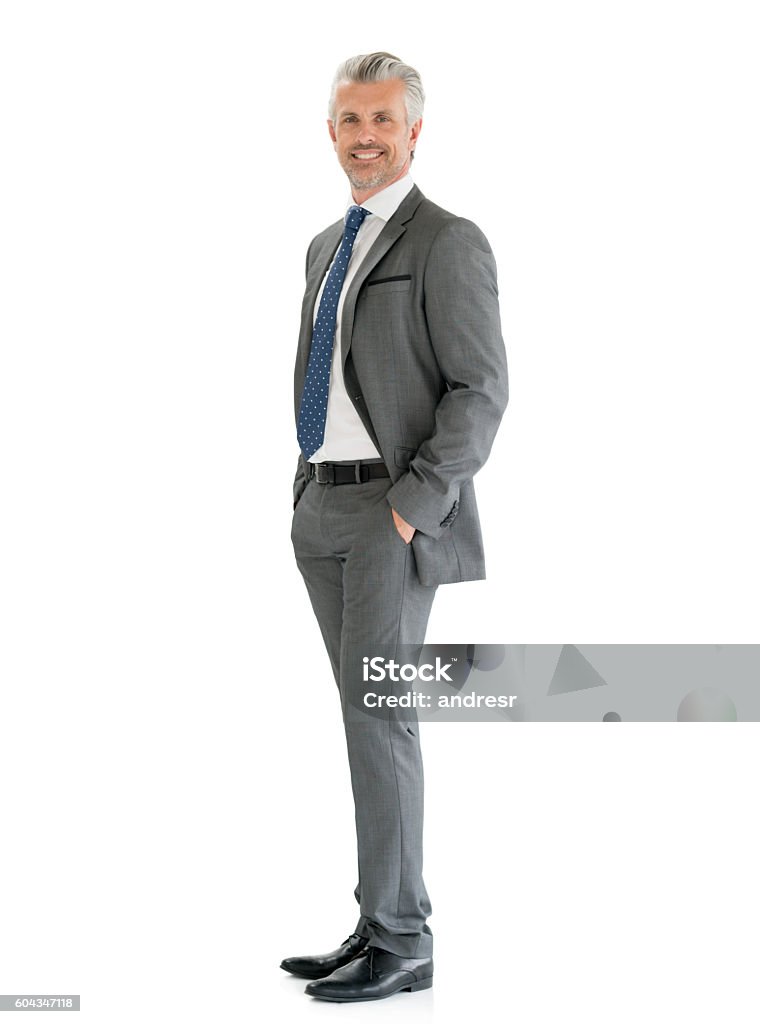 Successful fullbody business man Successful fullbody business man looking at the camera smiling - isolated over a white background Men Stock Photo