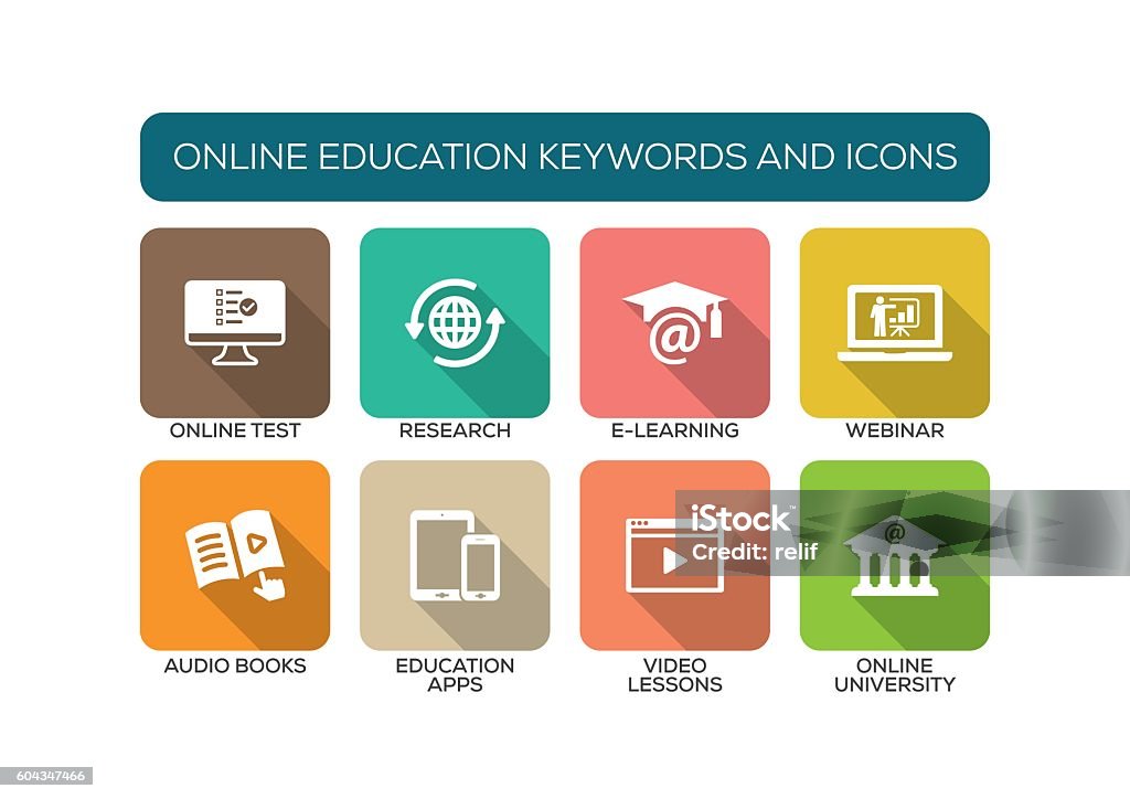 Online Education Flat Icon Set E-Learning stock vector