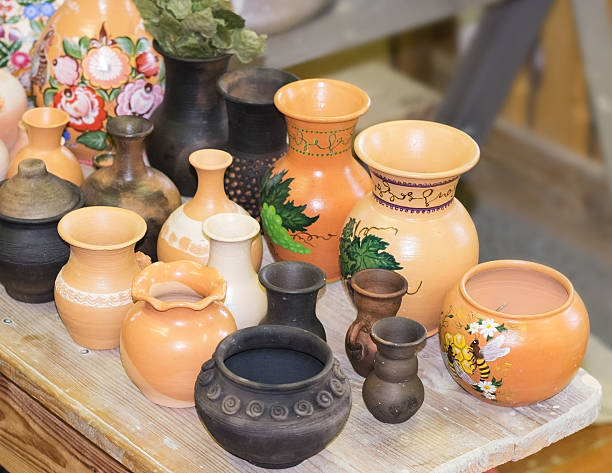 istock Very beautiful tableware made of clay. Handmade. 604347978