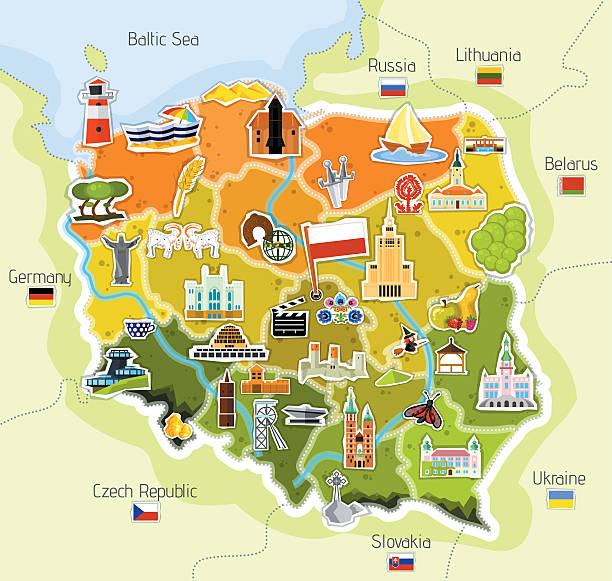 Map Polish Map Polish with characteristic elements and buildings polish culture stock illustrations