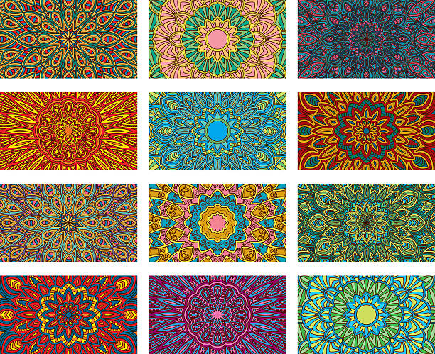 ilustrações de stock, clip art, desenhos animados e ícones de ornate circular mandala multicolored designs - mandala circle hinduism pattern