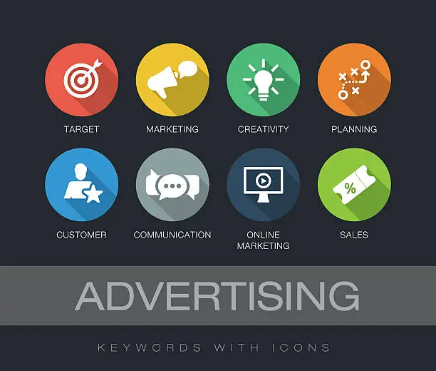 Vector illustration of Advertising keywords with icons