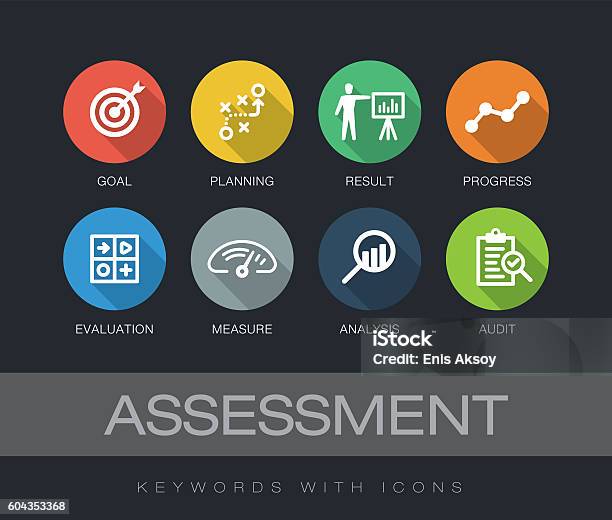 Assessment Keywords With Icons Stock Illustration - Download Image Now - Icon Symbol, Aspirations, Shadow