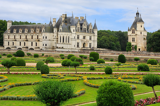 Chenonceau, France - July, 04 2016: The Chateau de Chenonceau is a French castle spanning the River Cher, near the small Chenonceaux village. It is one of the best-known chateaux of the Loire Valley.