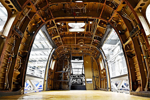 Helicopter fuselage in a factory stock photo