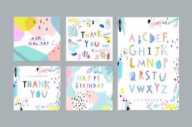 ilustrações de stock, clip art, desenhos animados e ícones de thank you, happy birthday, happy holiday cards and posters - doodle art