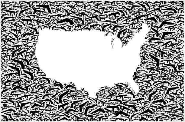 ilustrações de stock, clip art, desenhos animados e ícones de us map gun black icon pattern background - gun rifle weapon ak 47