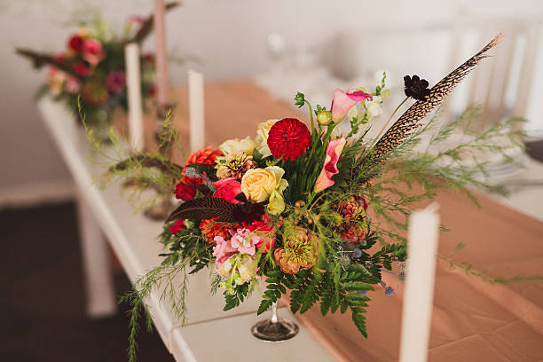 istock floral decoration on the table at wedding reception 604358332