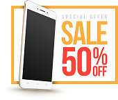 Sale banner with Smartphone discount fifty percent.