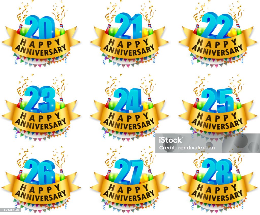 Happy Anniversary Celebration sets Vector illustration Of Happy Anniversary Celebration sets 25-29 Years stock vector
