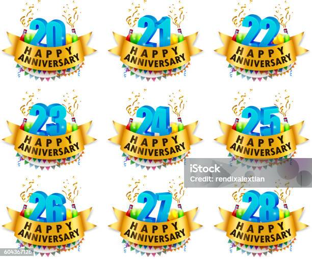 Happy Anniversary Celebration Sets Stock Illustration - Download Image Now - 25-29 Years, Anniversary, 20-24 Years