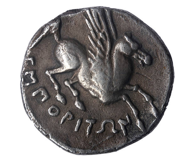 Reverse: Pegasus and current legend Dracma,  Pp III century B. C. ancient coins of greece stock pictures, royalty-free photos & images