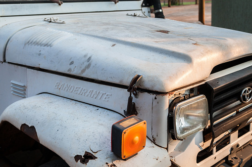 Campo Grande, MS, Brazil - September 14, 2016: Close on a Bandeirante truck from Toyota. And old model from South America. Van rusty but still working full steam.