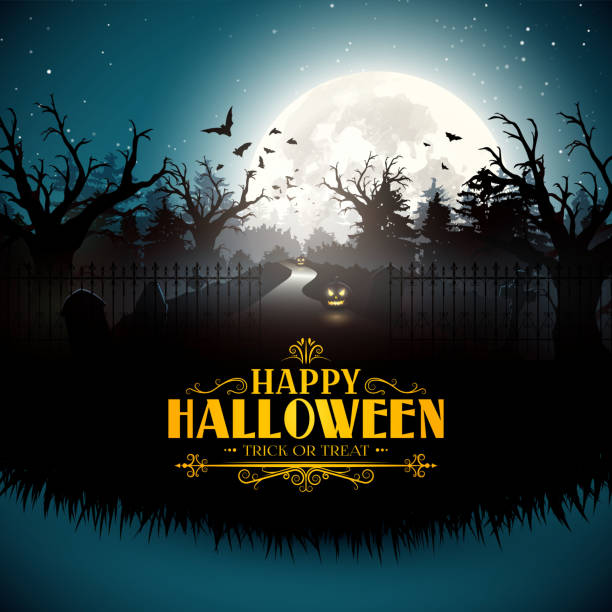 хэллоуин открытка  - cemetery grave halloween non urban scene stock illustrations