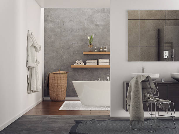 nowoczesna minimalistyczna łazienka - bathroom contemporary sparse bathtub zdjęcia i obrazy z banku zdjęć