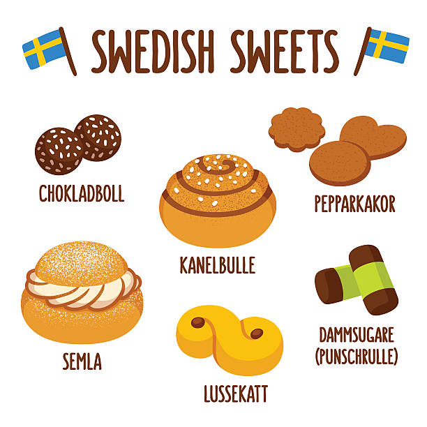 ilustraciones, imágenes clip art, dibujos animados e iconos de stock de conjunto de dulces suecos - bun