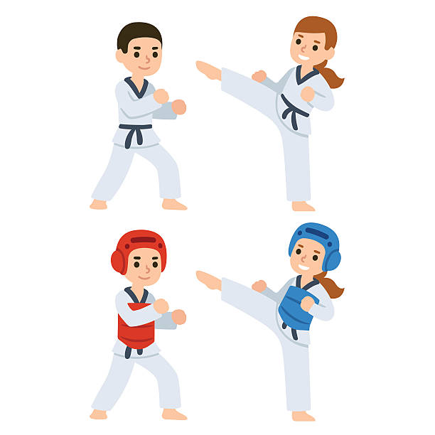 illustrations, cliparts, dessins animés et icônes de taekwondo dessins animés enfants - tae kwon do