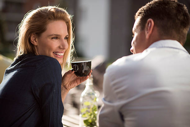 istock Happy couple on a coffee break 604375190