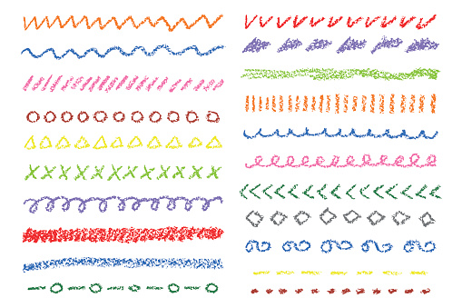 Wax crayon colored borders set. Vector illustration.
