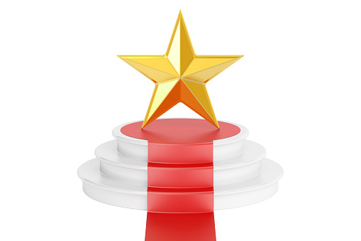Golden star award, 3D rendering isolated on white background