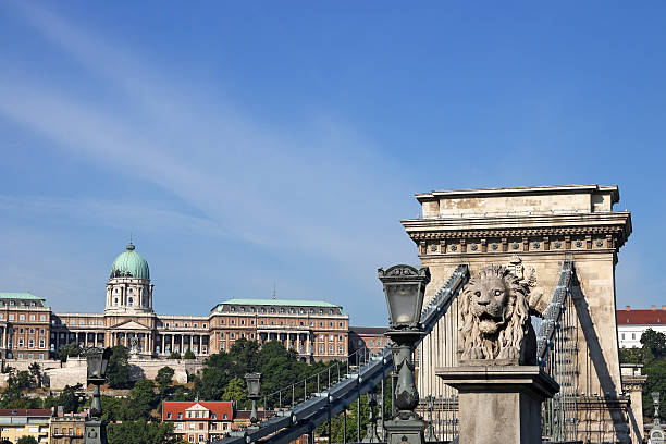 istock Chain bridge and royal castle Budapest Hungary 604379996