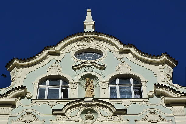 istock Pediment of a building typical of Prague 604383328