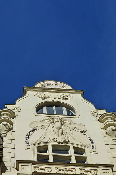 istock Pediment of a building typical of Prague 604383476