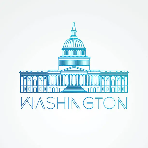 Vector illustration of United States Capitol - detailed linear icon, Washington DC.