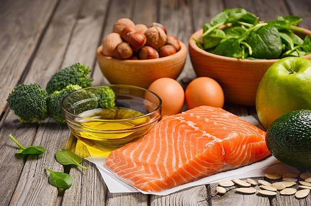 Selection of healthy products. Balanced diet concept. Selection of healthy products. Balanced diet concept. Selective focus. salmon seafood stock pictures, royalty-free photos & images