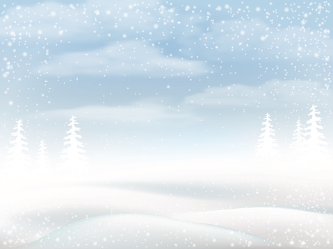 Winter snowy rural landscape. Vector bakground for greeting card.