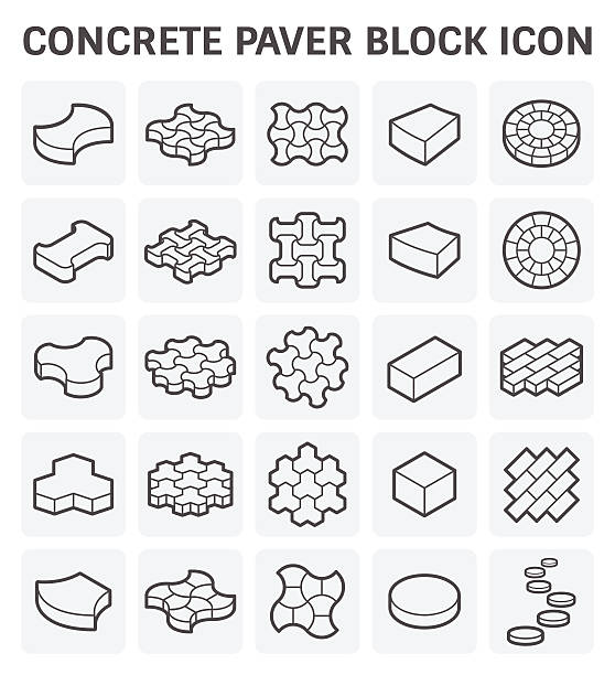Paver block icon Concrete paver block or paver brick vector icon sets. sidewalk icon stock illustrations