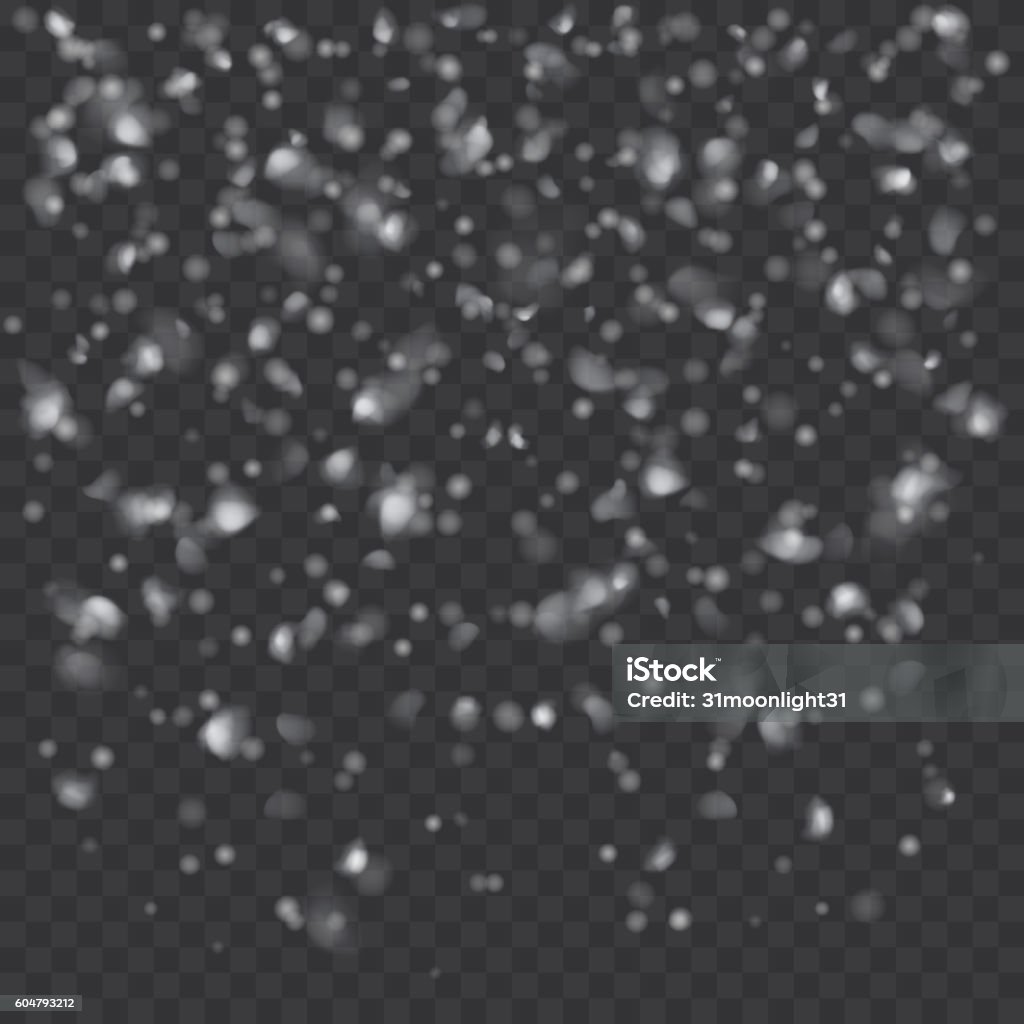 Falling flakes of snow Falling translucent flakes of snow on transparent background. Transparency only in vector file. Vector illustrations. EPS10 and JPG are available Backgrounds stock vector