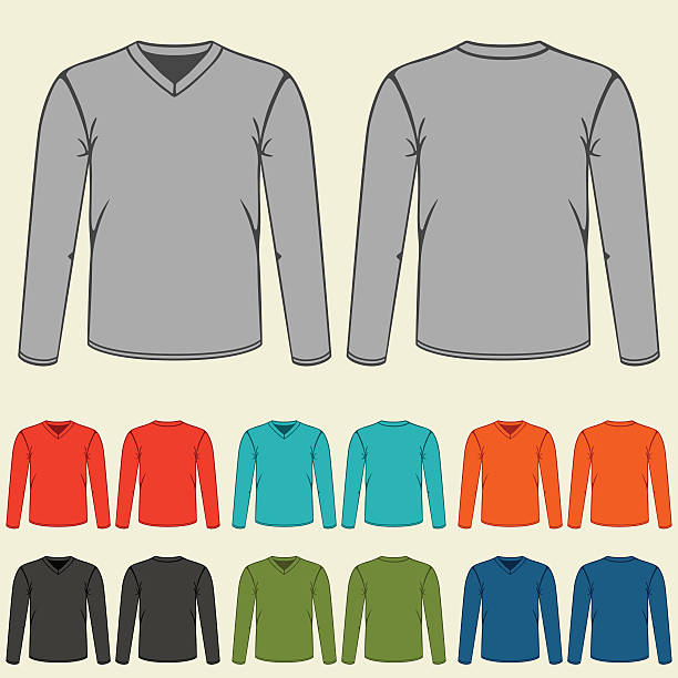 istock Set of colored long sleeve shirts templates for men 604795544