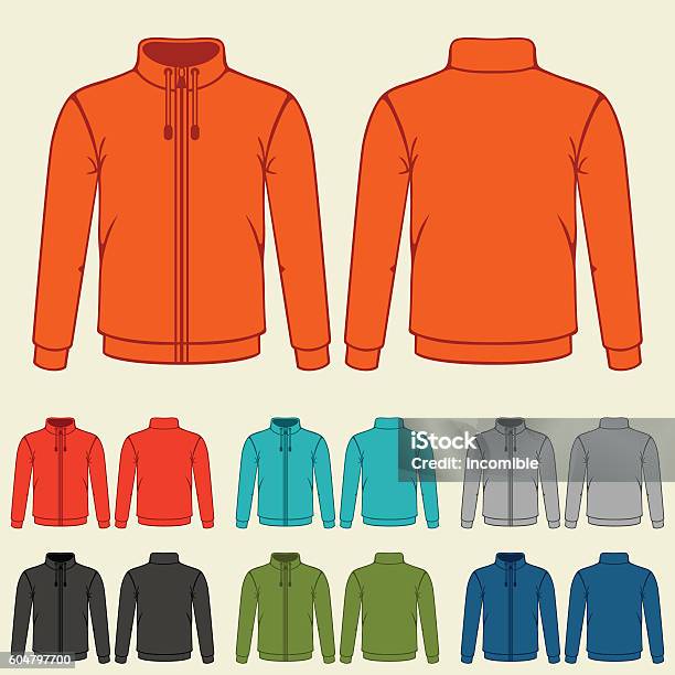 Set Of Colored Sports Jackets Templates For Men Stock Illustration - Download Image Now - Arts Culture and Entertainment, Black Color, Blank