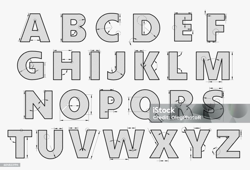 Ilustración de Alfabeto En Estilo De Un Dibujo Técnico y más Vectores  Libres de Derechos de Letra de imprenta - Letra de imprenta, Letra del  alfabeto, Cianotipo - Plano - iStock
