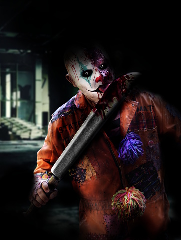 clown killer in creepy house on Halloween
