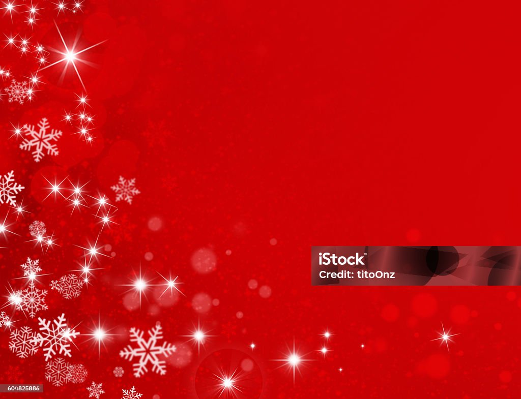 Red Christmas background Ornamental red background with snowflakes, stars and soft lights Red Stock Photo