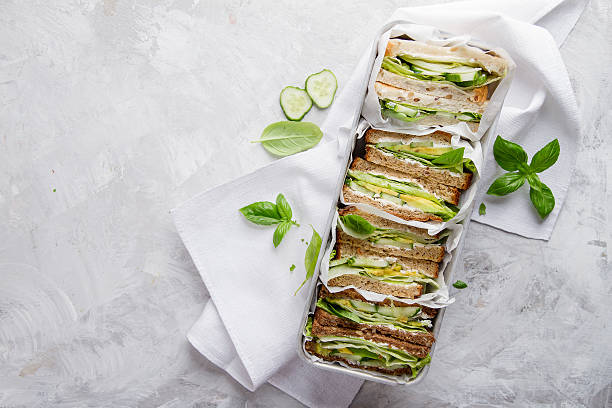 Healthy rye and wholemeal sandwich with vegetables stock photo